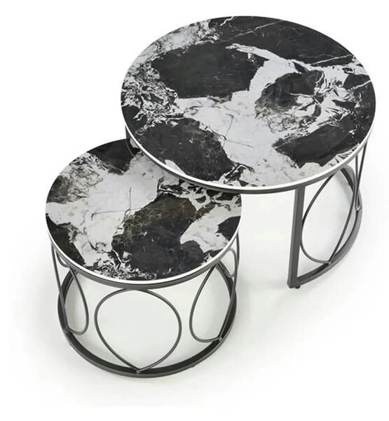 Set 2 masute ALEXANDRA, negru, ceramica/metal, 70x47/50x41 cm