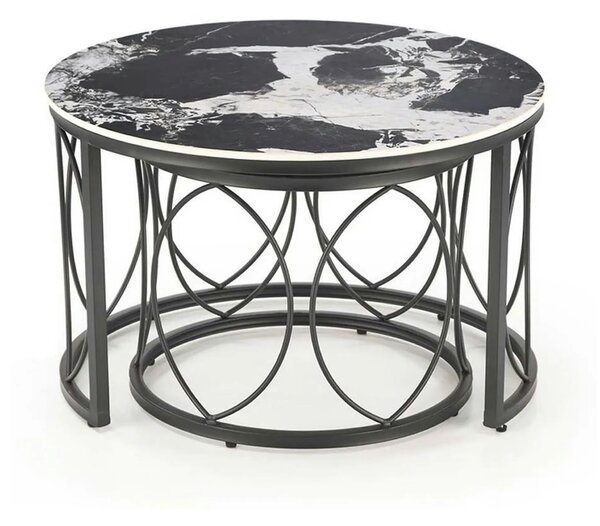 Set 2 masute ALEXANDRA, negru, ceramica/metal, 70x47/50x41 cm