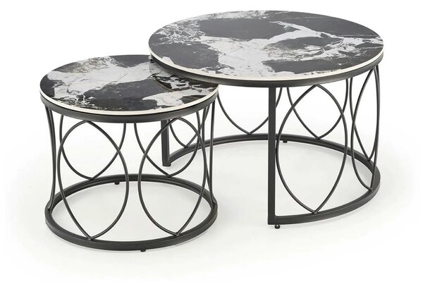 Set 2 masute ALEXANDRA, negru, ceramica/metal, 70x47/50x41 cm