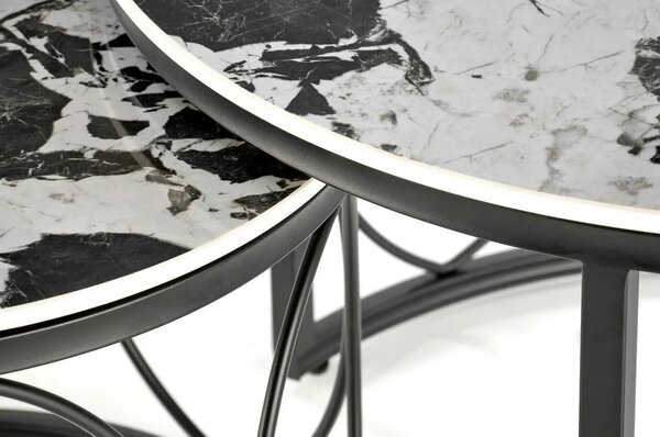 Set 2 masute ALEXANDRA, negru, ceramica/metal, 70x47/50x41 cm