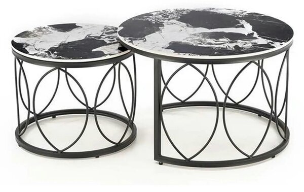 Set 2 masute ALEXANDRA, negru, ceramica/metal, 70x47/50x41 cm