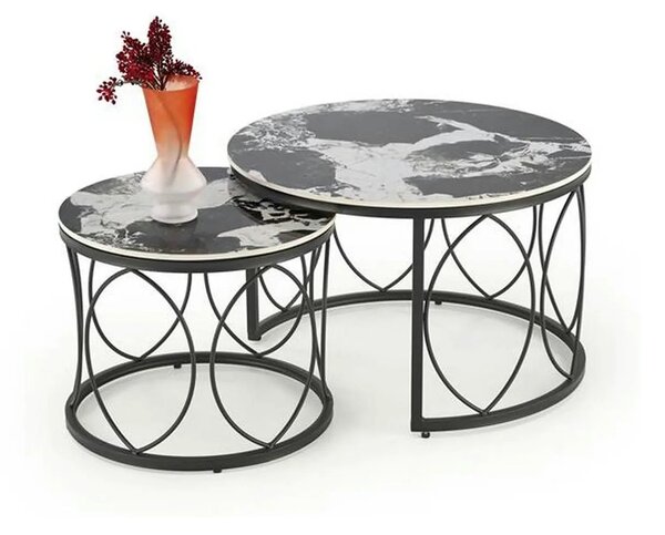 Set 2 masute ALEXANDRA, negru, ceramica/metal, 70x47/50x41 cm