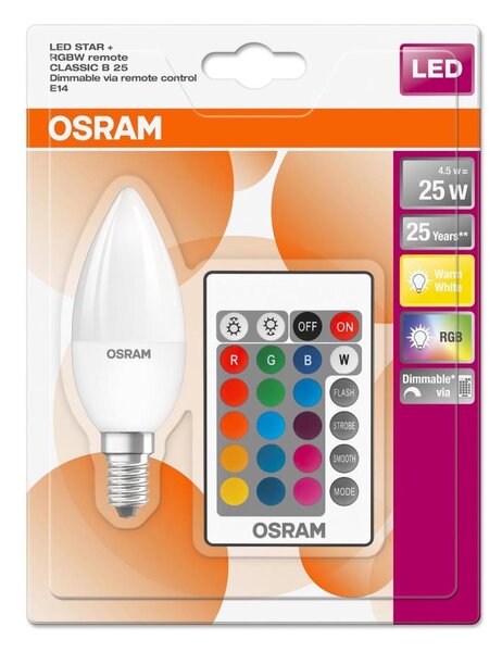Bec LED RGBW dimabil Osram STAR E14/4,5W/230V 2700K + telecomandă
