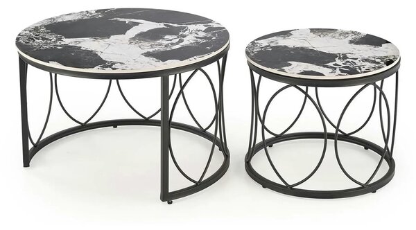 Set 2 masute ALEXANDRA, negru, ceramica/metal, 70x47/50x41 cm