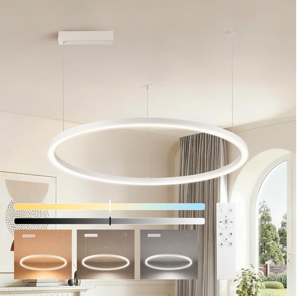 Brilagi - Lustră LED dimabilă, suspendată pe cablu PORTOFINO LED/60W/230V, diam. 80 cm, albă +telecomandă
