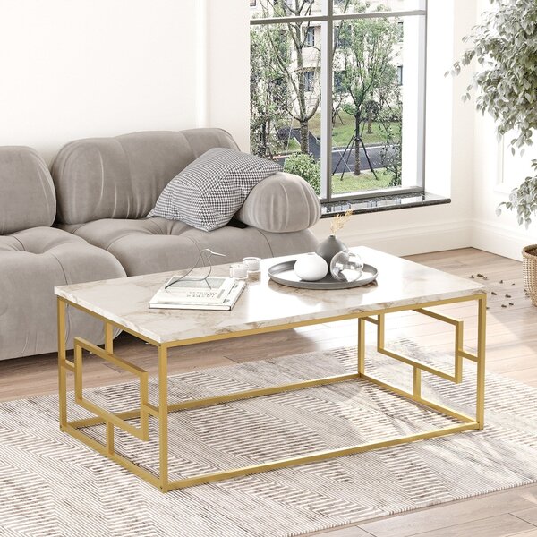 Masuta cafea VG12-GE, alb/auriu, PAL melaminat/metal, 100x40x60 cm