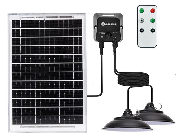 Aigostar - Lustră solară LED cu senzor, 2xLED/35W/12V baterie 6000mAh, 6500K (alb rece), diam.15cm + telecomandă