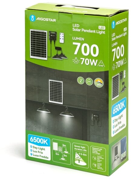 Aigostar - Lustră solară LED cu senzor, 2xLED/35W/12V baterie 6000mAh, 6500K (alb rece), diam.15cm + telecomandă