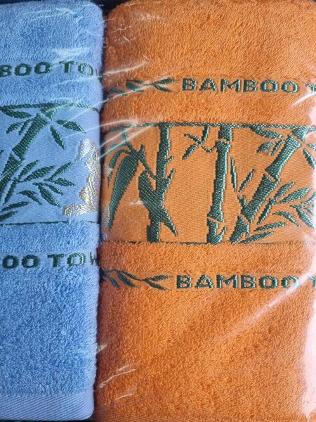 Set 2 prosoape baie 100% Bamboo Towel , 50x90cm - blue+orange