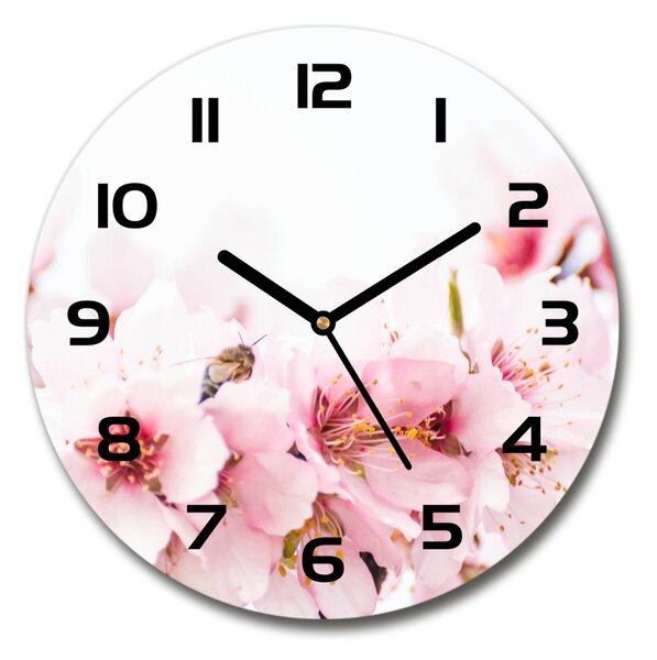 Ceas de sticlă pe perete rotund flori de cireș