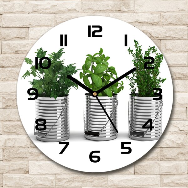 Ceas de sticlă pe perete rotund plante aromatice
