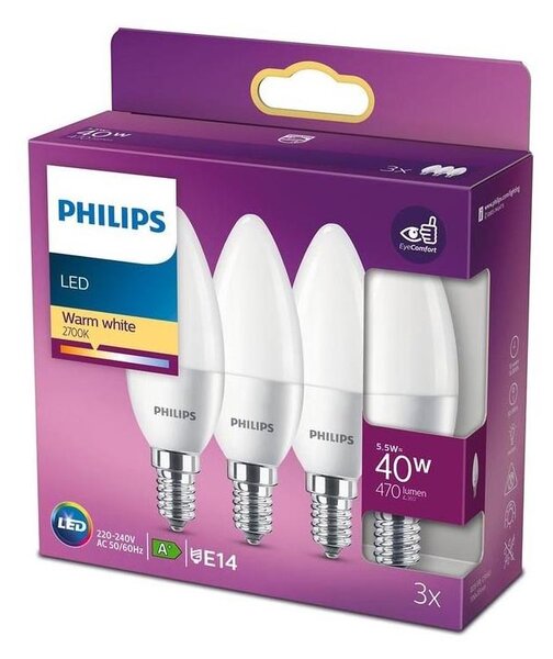 SET 3x bec LED Philips B35 E14/5,5W/230V 2700K