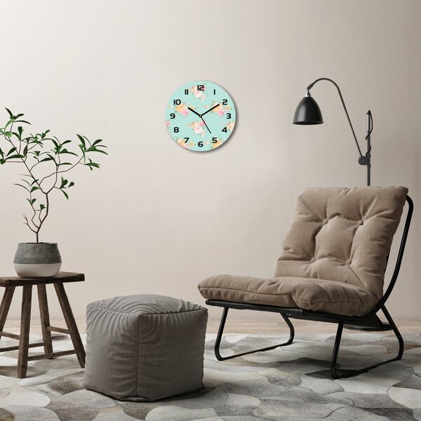 Ceas de sticlă pe perete rotund model floral