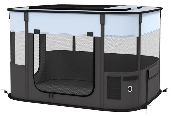 PawHut Țarc de Joacă pentru Animale de Companie, Gard pentru Câini cu 7 Ferestre, 3 Uși și 2 Pungi de Depozitare, 84x64x53 cm, Negru | Aosom Romania