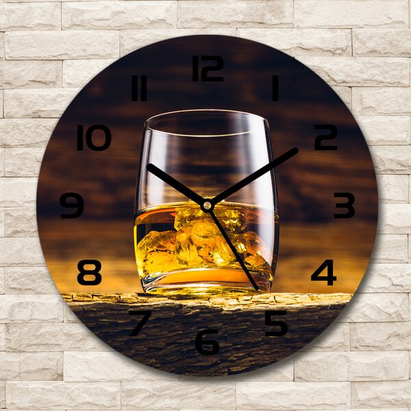 Ceas perete din sticlă rotund Bourbon într-un pahar