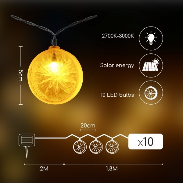 Instalație LED solară Aigostar 10xLED/3,8m IP44 alb cald