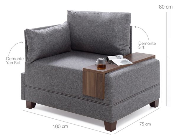 Atelier Del Sofa, Fotoliu Yusuf antracit 100/75/80 cm