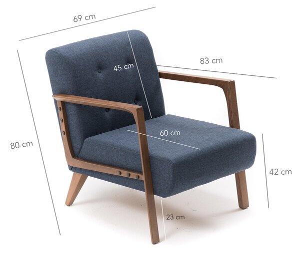 Atelier Del Sofa, Fotoliu Yunus albastru 69/83/80 cm
