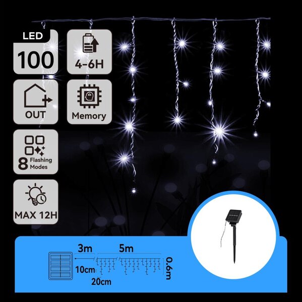 Aigostar - Ghirlandă solară LED 100xLED/8 funcții 8x0,6m IP65 alb rece