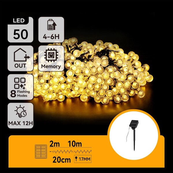 Instalație LED solară decorativă Aigostar 50xLED/8 funcții 12m IP65 alb cald