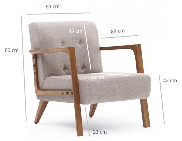 Atelier Del Sofa, Fotoliu Yunus crem 69/83/80 cm