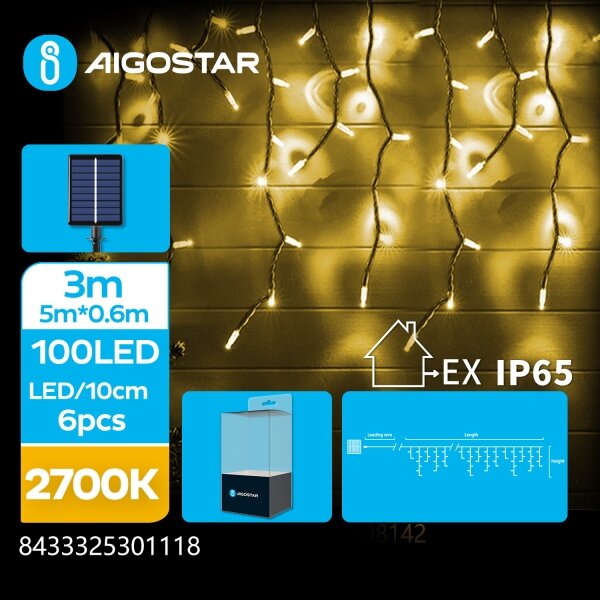 Aigostar - Ghirlandă LED solară 100xLED/8 funcții 8x0,6m IP65 alb cald