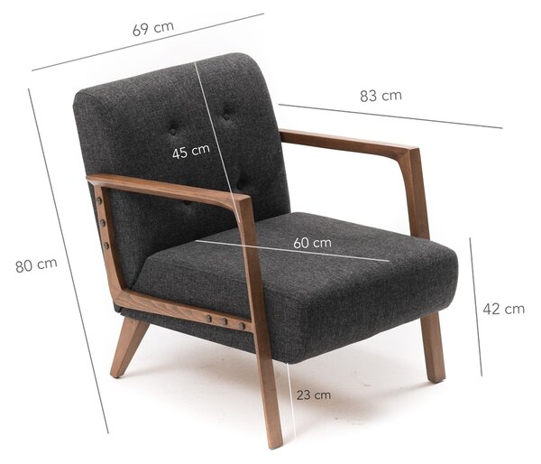 Atelier Del Sofa, Fotoliu Yunus gri inchis 69/83/80 cm