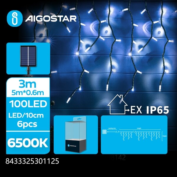 Aigostar - Ghirlandă solară LED 100xLED/8 funcții 8x0,6m IP65 alb rece