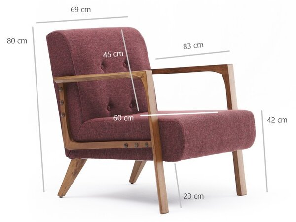 Atelier Del Sofa, Fotoliu Yunus rosu claret 69/83/80 cm