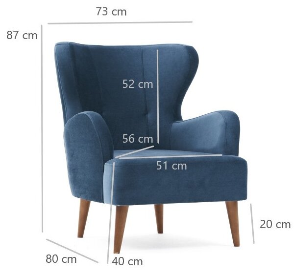 Atelier Del Sofa, Fotoliu Ada albastru 73/80/87 cm