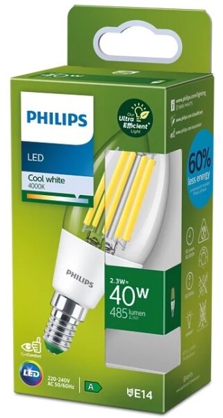 Bec LED Philips ULTRAEFFICIENT VINTAGE B35 E14/2,3W/230V 4000K