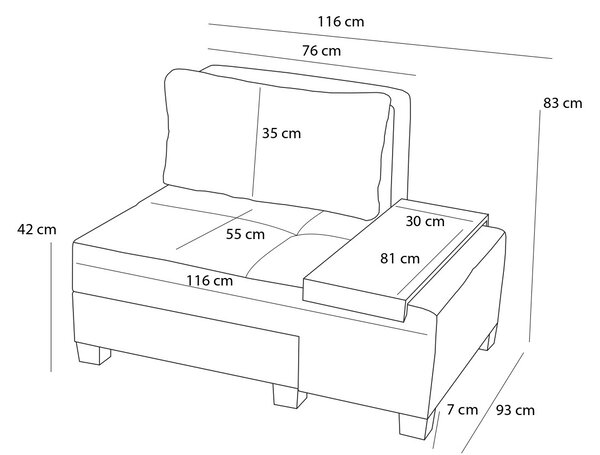 Atelier Del Sofa, Fotoliu extensibil Aiyla gri 116/93/83 cm