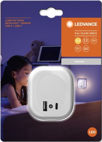 Corp de iluminat LED de veghe cu senzor și USB pentru priză LUNETTA LED/12,5W/230V Ledvance