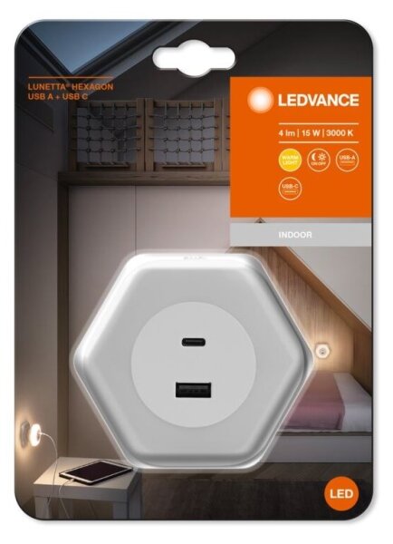 Corp de iluminat LED de orientare cu USB pentru priză LUNETTA LED/15W/230V Ledvance