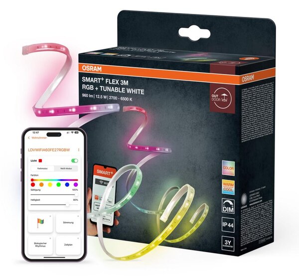 Osram - Bandă LED SMART+ FLEX pentru exterior, RGB+TW, reglabilă, 3m, LED/12,5W/230V, Wi-Fi