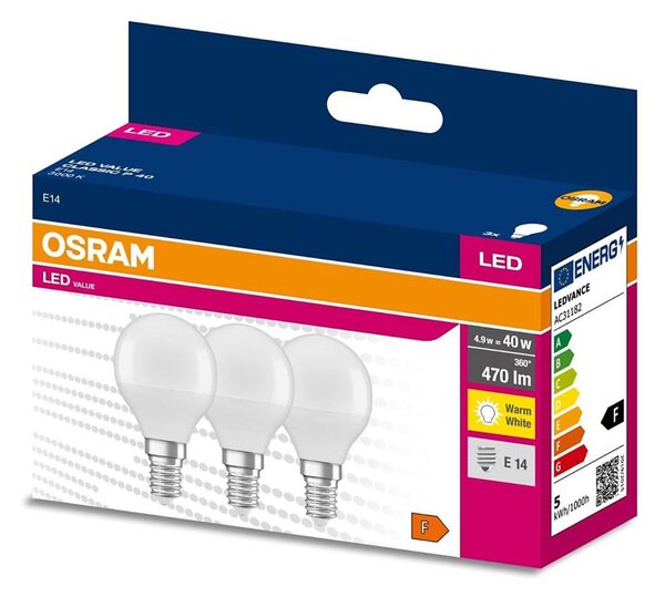 SET 3x bec LED B45 E14/4,9W/230V 3000K Osram