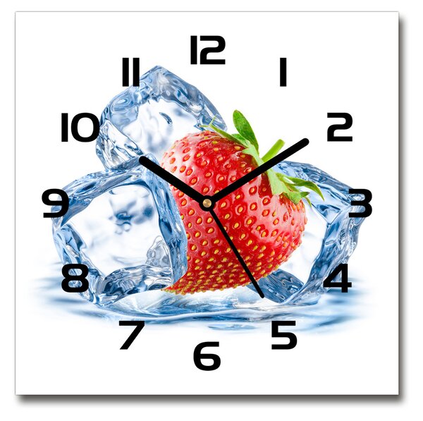 Ceas de sticlă pe perete pătrat căpșuni gheață