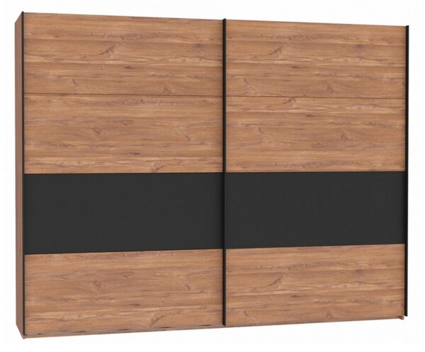Dulap cu usi glisante Acazio cu rama, stejar colonial negru, 220x61,2x210,5 cm