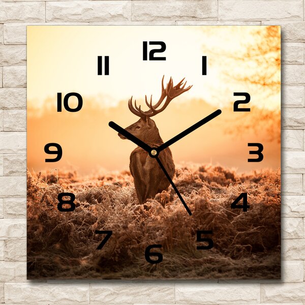 Ceas perete din sticlă pătrat Sunrise Deer