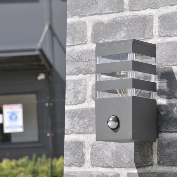 Aplica de perete exterior TEKSAS 1xE27/12W/230V IP44 antracit cu senzor
