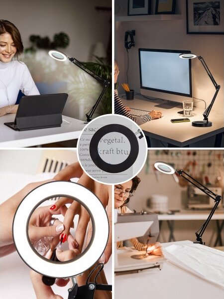 Lampă LED dimabilă de masă cu lupă Brilagi LED/12W/5V 3000/4200/6000K negru
