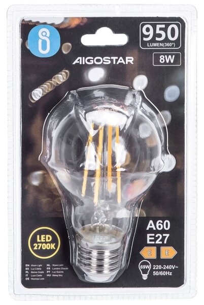 Bec LED FILAMENT Aigostar A60 E27/8W/230V 2700K
