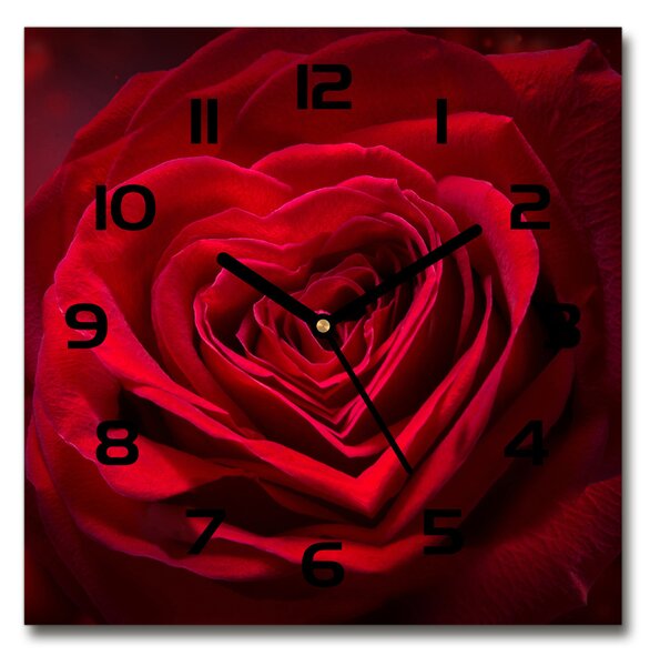Ceas perete din sticlă pătrat inima trandafir rosu