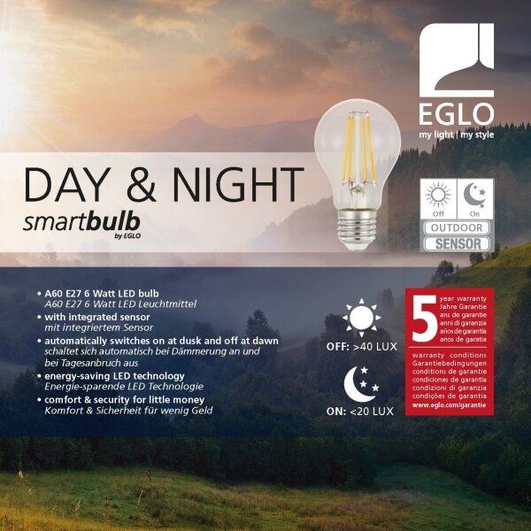 Bec LED cu senzor Eglo 11886 VINTAGE A60 E27/6W/230V 3000K