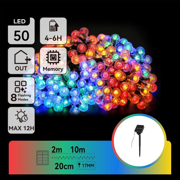 Instalație LED solară decorativă Aigostar 50xLED/8 funcții 12m IP65 multicolor