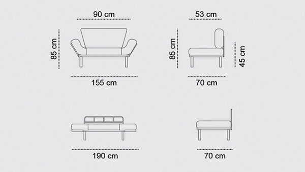 Atelier Del Sofa, Canapea extensibilă 2 locuri Dilek albastru petrol 155/70/85 cm