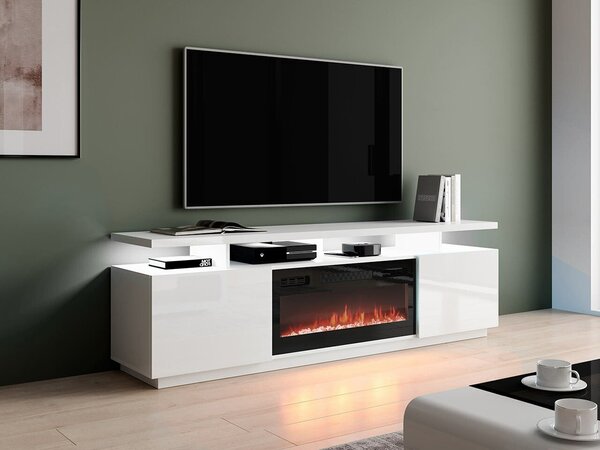 Comodă TV Figura I, Negru, Alb, Alb lucios, MDF, PAL laminat, 56x180x40cm