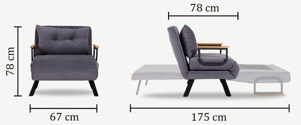 Atelier Del Sofa, Fotoliu extensibil Elmas gri 67/78/78 cm