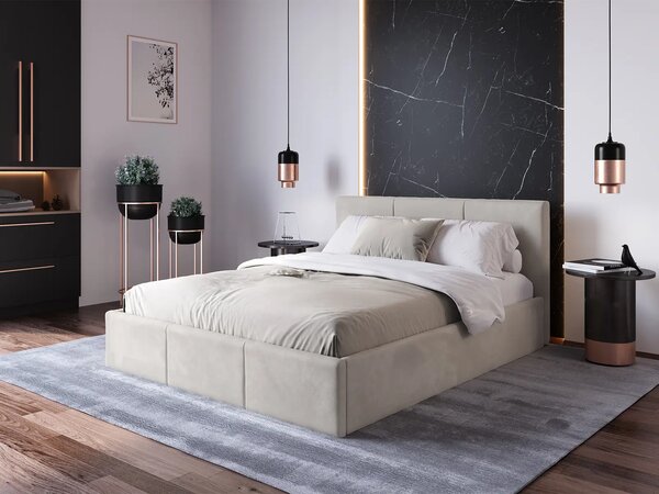 Pat Tapitat cu spatiu de depozitare 140x200 TOP Line 7 Gri Velvet