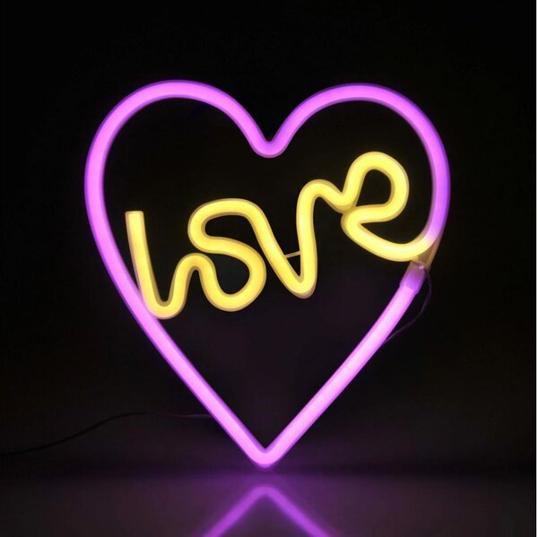 Decorațiune LED neon de perete LOVE LED/3W/3xAA roz
